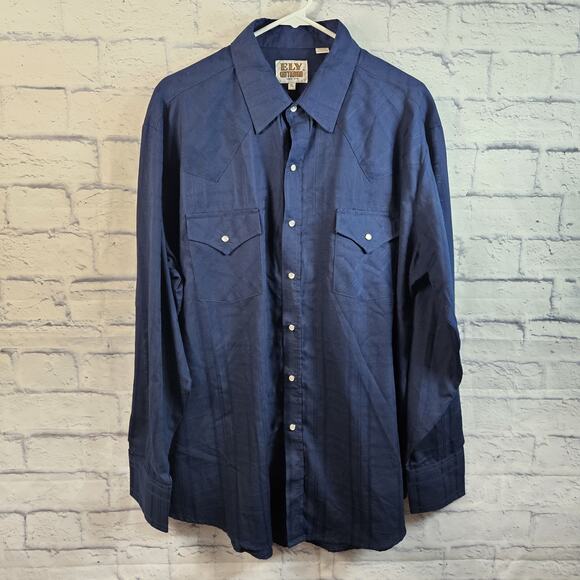 Ely Cattleman Western Shirt Mens Blue Pearl Snap Cowboy Size XL - Picture 1 of 5